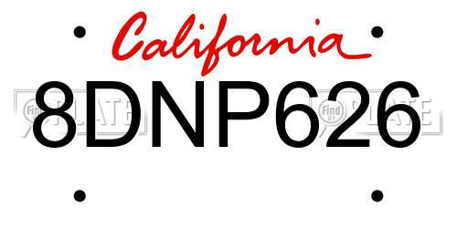 8DNP626 California License Plate