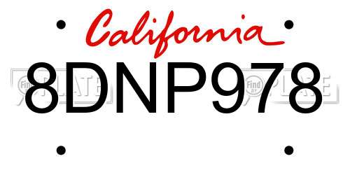 8DNP978 California License Plate