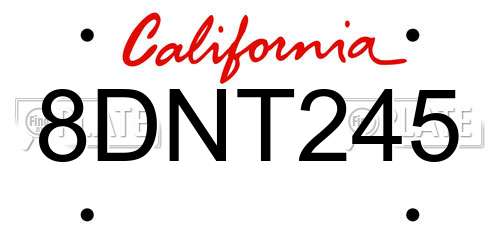 8DNT245 California License Plate