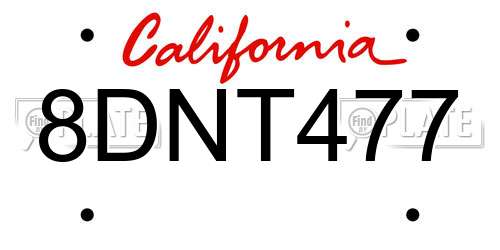 8DNT477 California License Plate