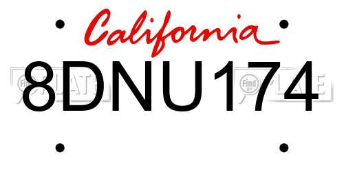 8DNU174 California License Plate