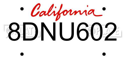 8DNU602 California License Plate