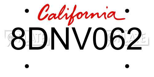 8DNV062 California License Plate