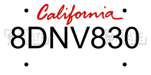 8DNV830 California License Plate