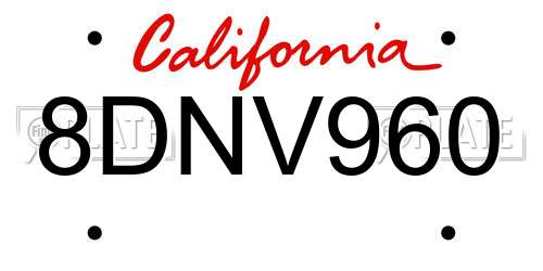 8DNV960 California License Plate