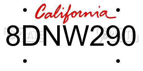 8DNW290 California License Plate