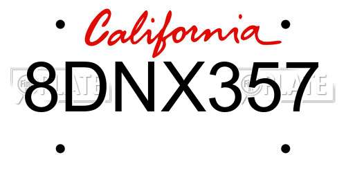 8DNX357 California License Plate