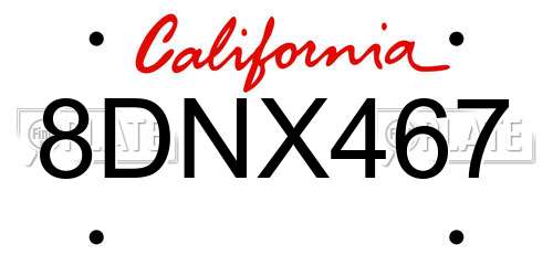 8DNX467 California License Plate