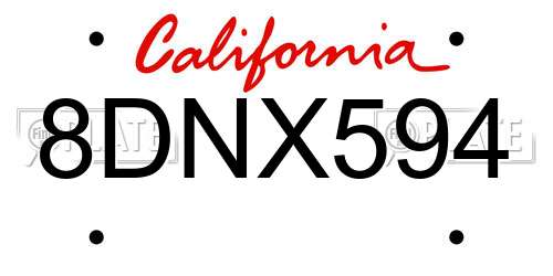 8DNX594 California License Plate