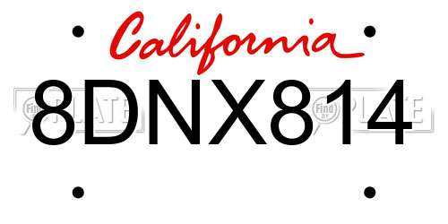 8DNX814 California License Plate