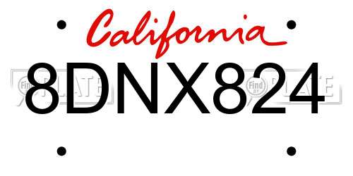 8DNX824 California License Plate