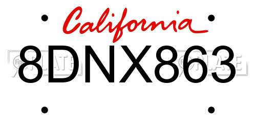 8DNX863 California License Plate
