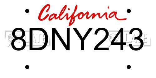 8DNY243 California License Plate
