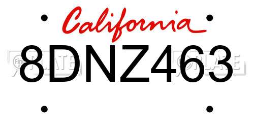 8DNZ463 California License Plate