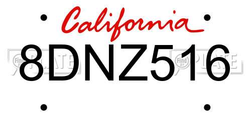 8DNZ516 California License Plate