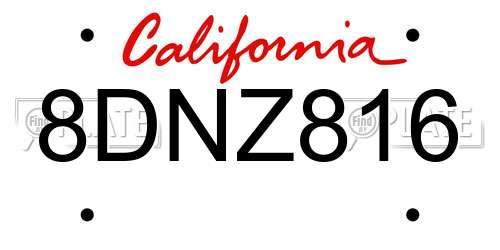 8DNZ816 California License Plate