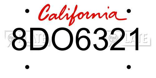 8DO6321 California License Plate
