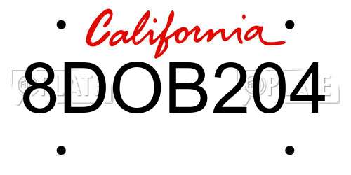 8DOB204 California License Plate