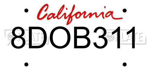 8DOB311 California License Plate