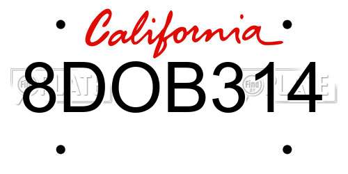 8DOB314 California License Plate