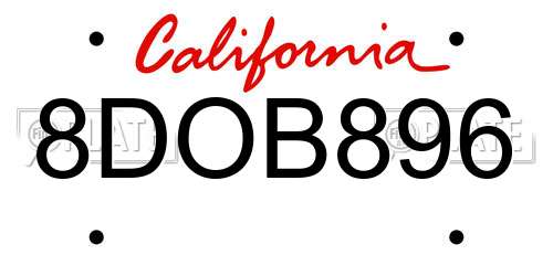 8DOB896 California License Plate