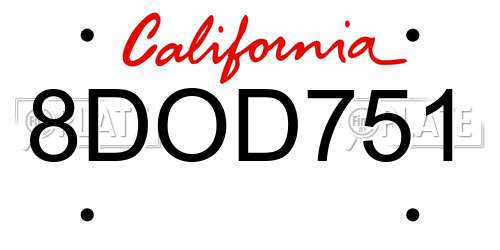 8DOD751 California License Plate