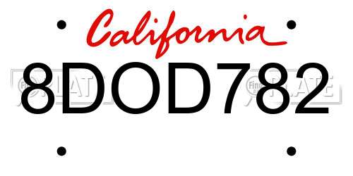 8DOD782 California License Plate