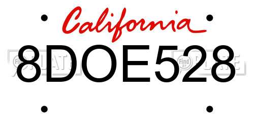 8DOE528 California License Plate