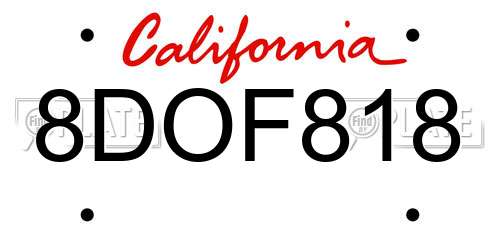8DOF818 California License Plate
