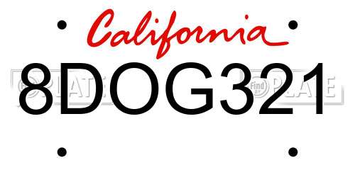 8DOG321 California License Plate