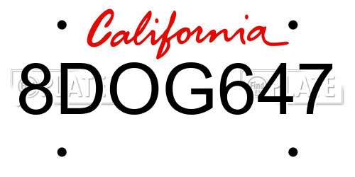 8DOG647 California License Plate