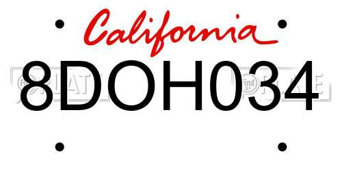 8DOH034 California License Plate