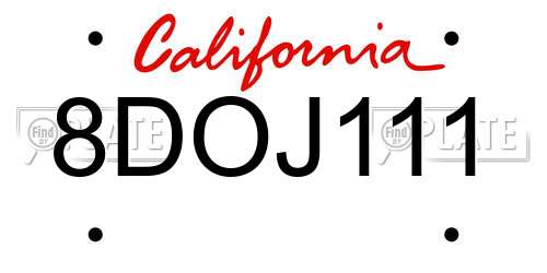 8DOJ111 California License Plate