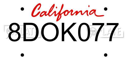 8DOK077 California License Plate