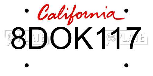 8DOK117 California License Plate