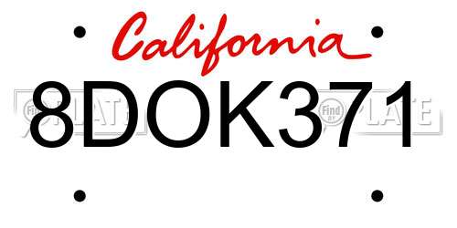 8DOK371 California License Plate