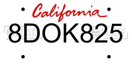 8DOK825 California License Plate