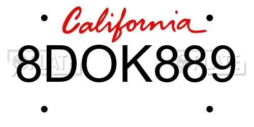 8DOK889 California License Plate