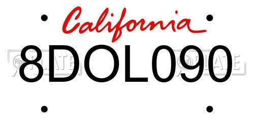 8DOL090 California License Plate
