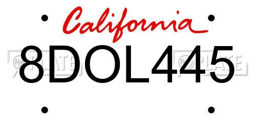 8DOL445 California License Plate