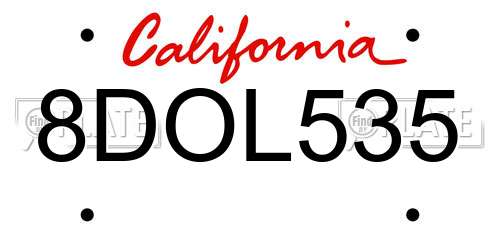 8DOL535 California License Plate