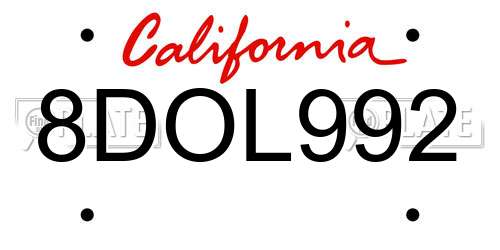 8DOL992 California License Plate