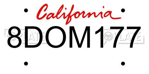 8DOM177 California License Plate