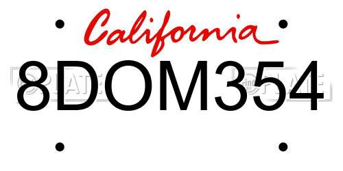 8DOM354 California License Plate