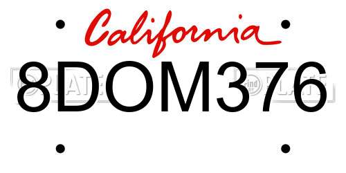 8DOM376 California License Plate