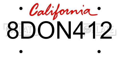 8DON412 California License Plate
