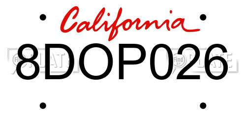 8DOP026 California License Plate