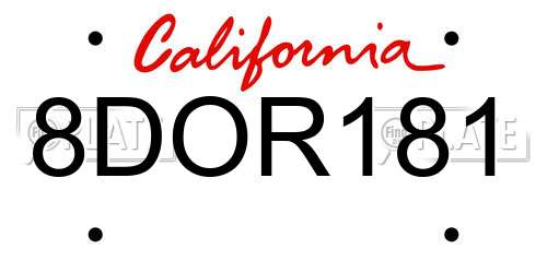 8DOR181 California License Plate