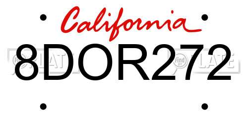 8DOR272 California License Plate