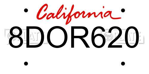 8DOR620 California License Plate